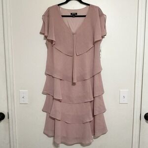 SLNY Tiered Ruffle Midi Dress Women's 12 Faded Rose Flutter Sleeve Wedding